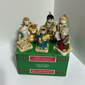 Vintage House Of Lloyd Set of Six Bible Story Christmas Ornaments Used With Box